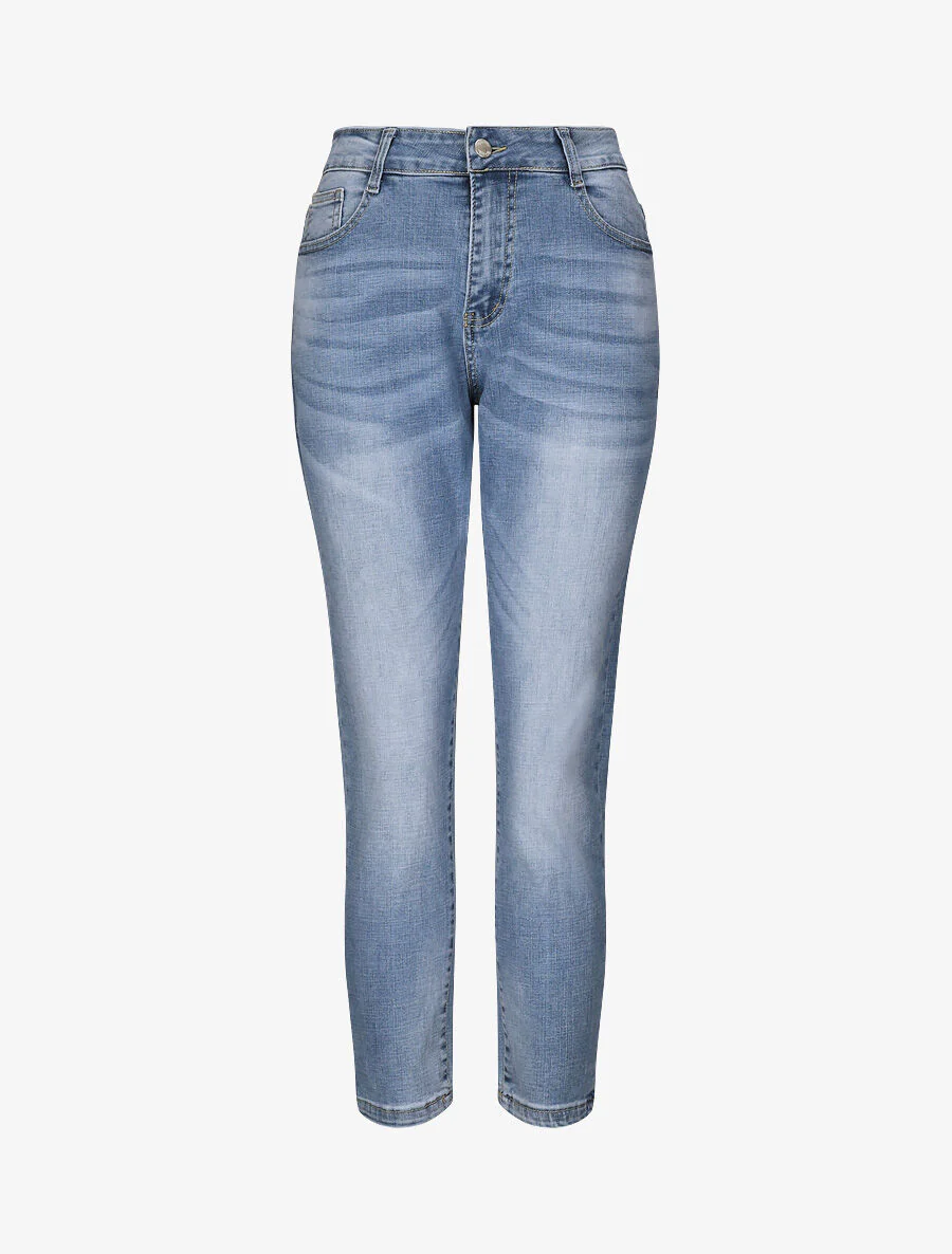 Jean boyfriend à taille haute et délavé - Bleu clair