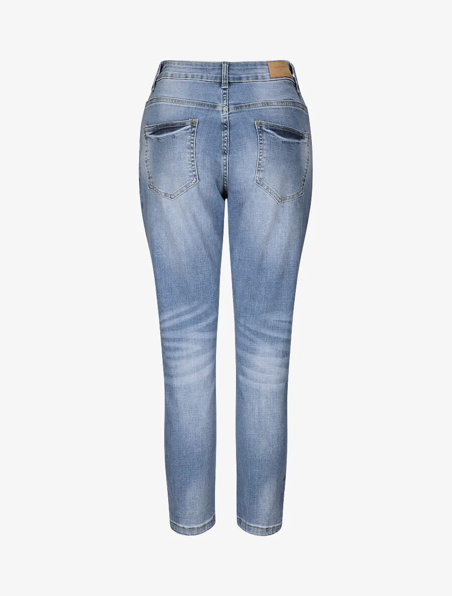 Jean boyfriend à taille haute et délavé - Bleu clair - Image 2