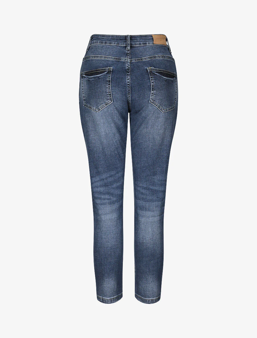 Jean boyfriend à taille haute et délavé - Bleu denim - Image 2