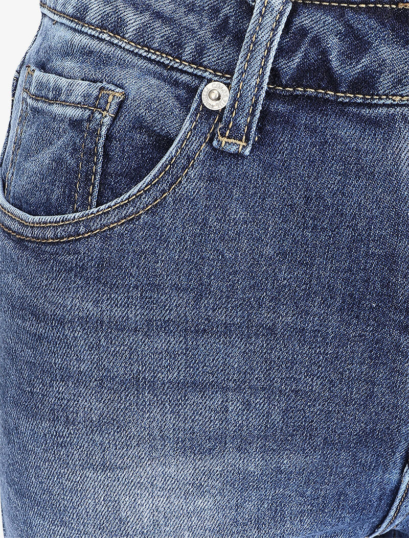 Jean boyfriend délavé à bords coupe franche - Bleu denim - Image 3