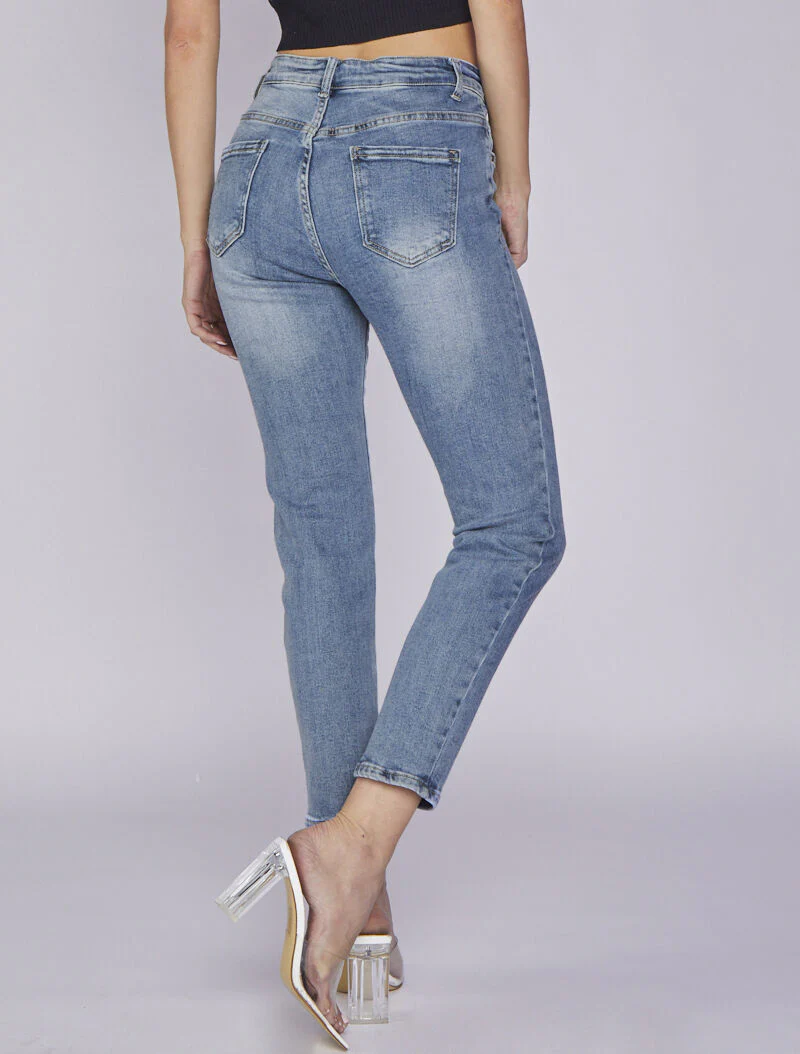 Jean boyfriend délavé - Denim clair - Image 2