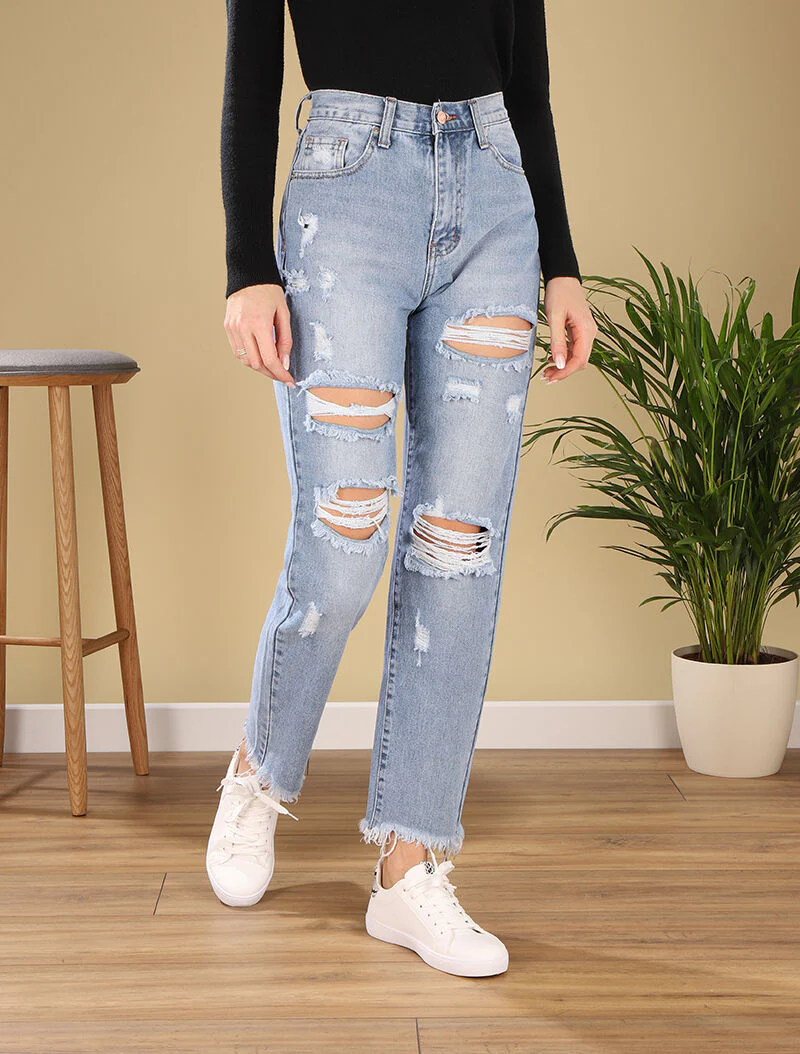 Jean boyfriend destroy - denim clair