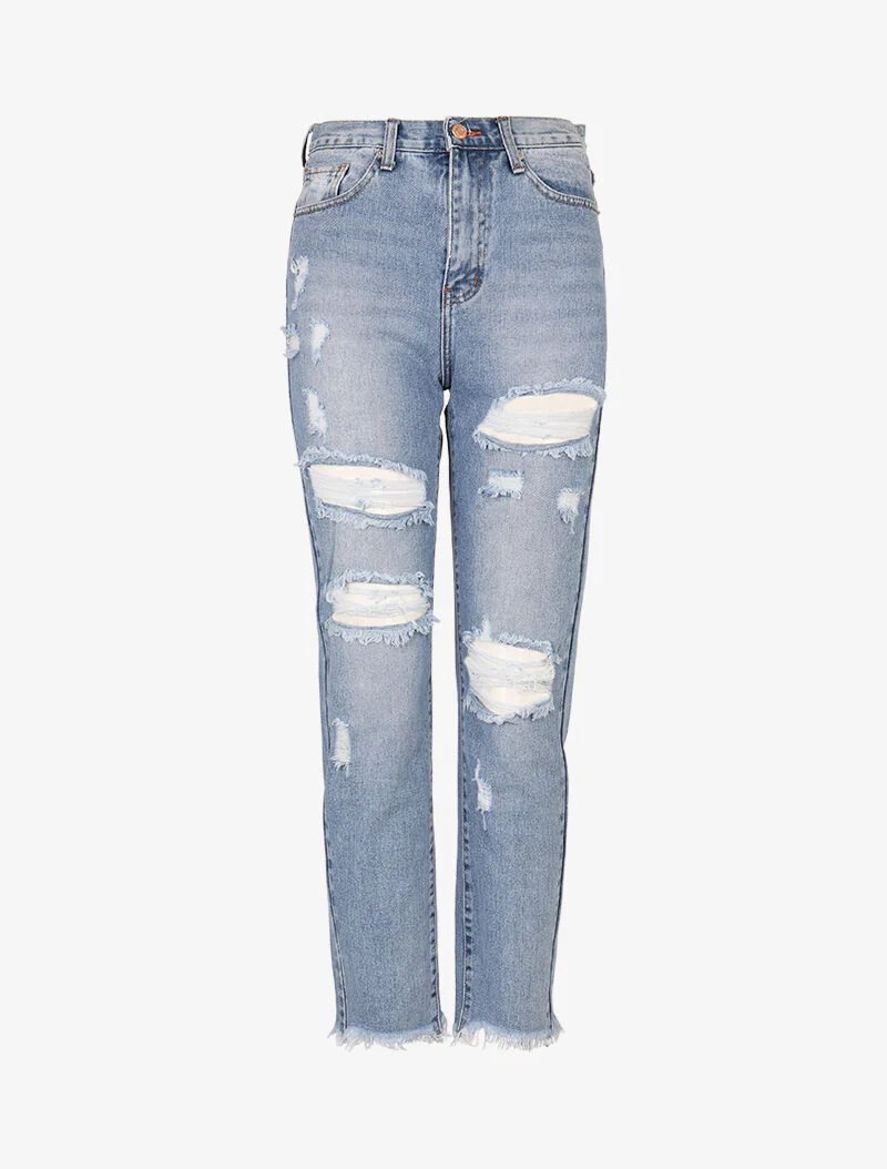 Jean boyfriend destroy - denim clair - Image 3