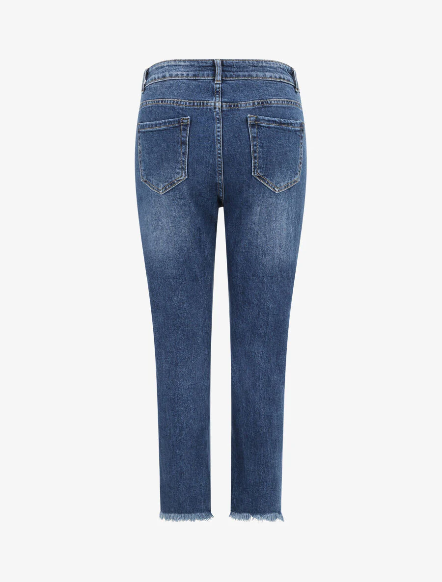 Jean boyfriend taille haute à bords coupe franche - Bleu - Image 2