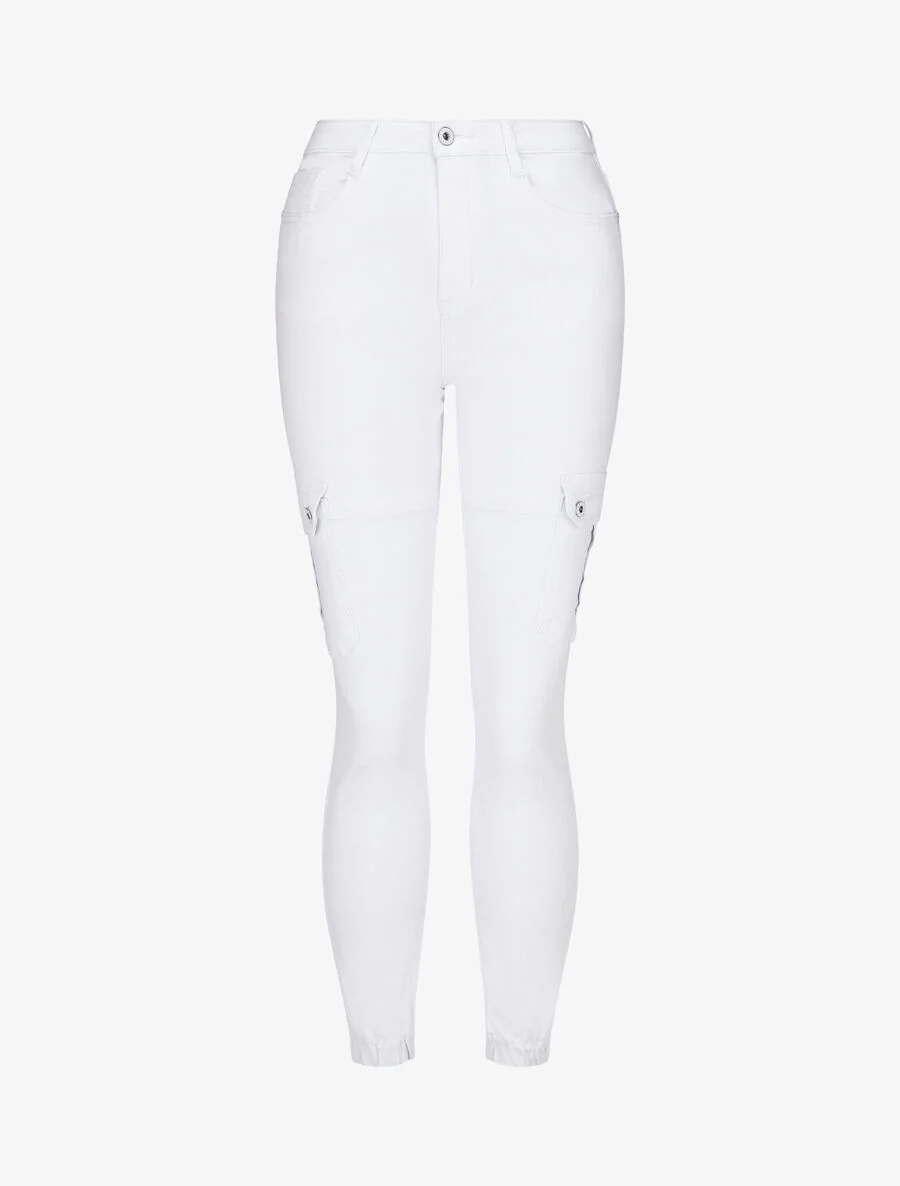 Jean cargo à bords élastiqués coupe skinny - Blanc