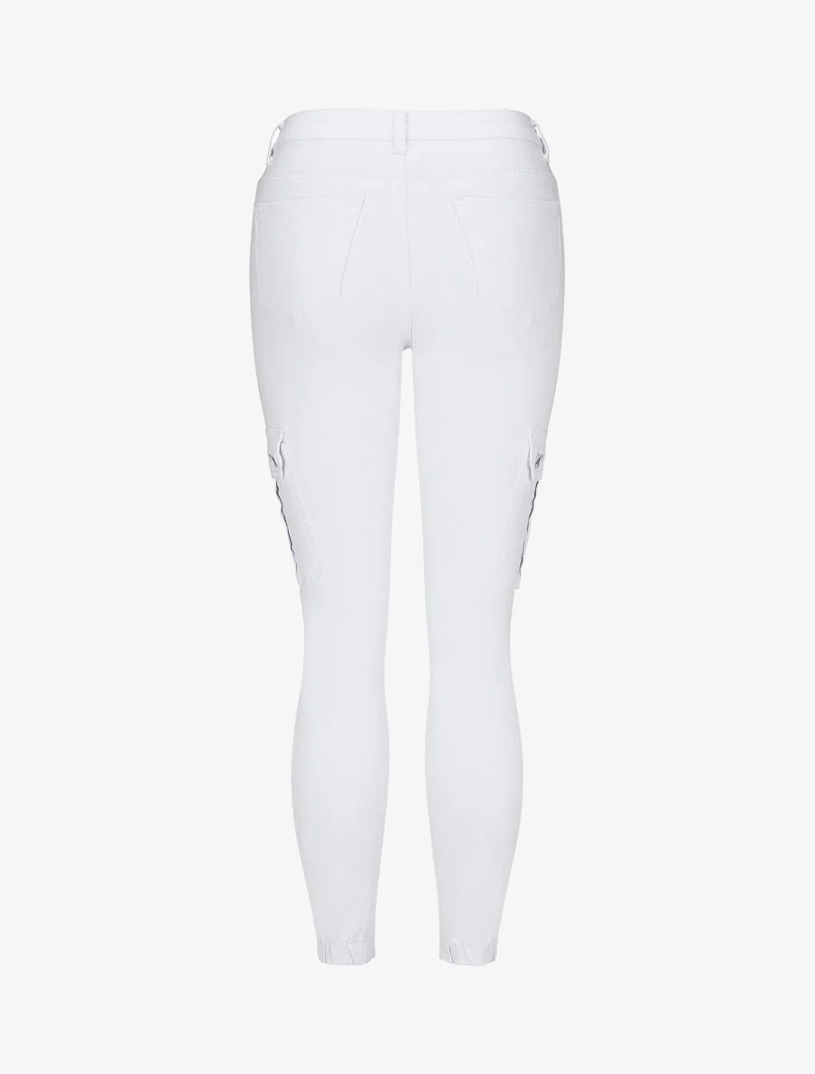 Jean cargo à bords élastiqués coupe skinny - Blanc - Image 2