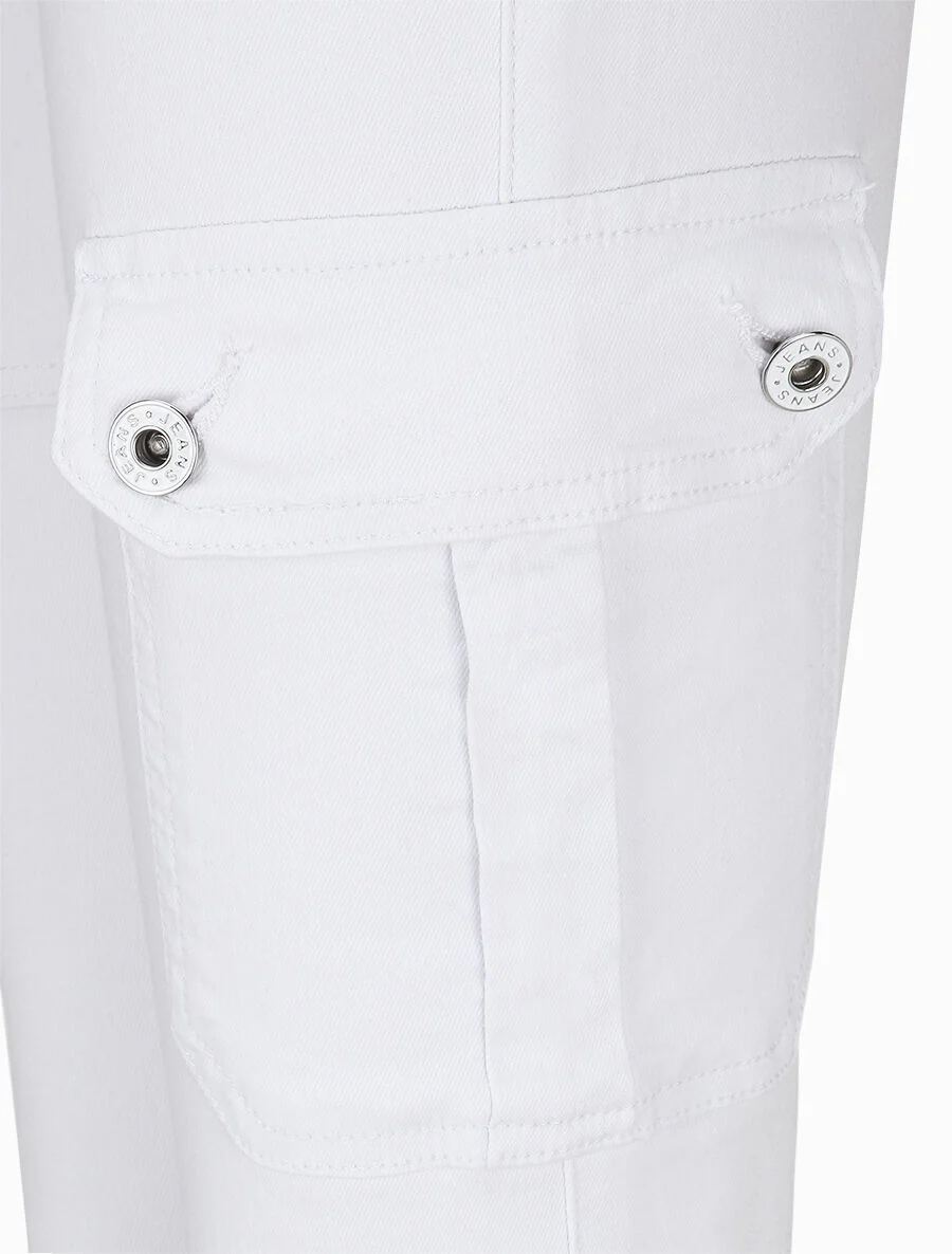 Jean cargo à bords élastiqués coupe skinny - Blanc - Image 3