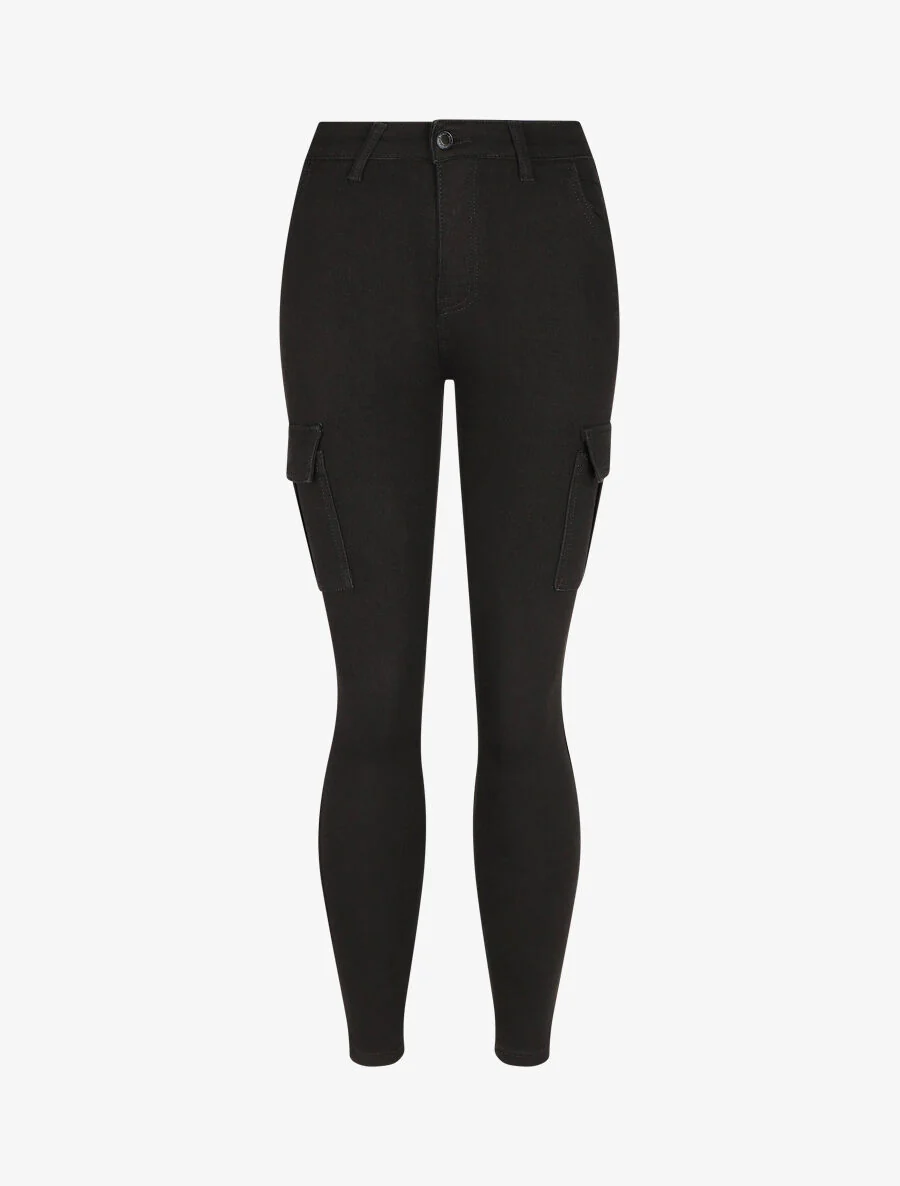 Jean cargo coupe skinny taille haute - Noir