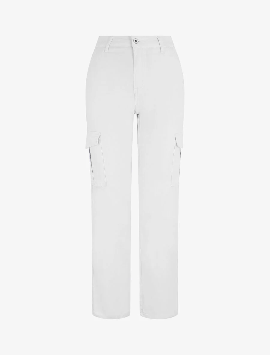 Jean cargo droit taille haute - Blanc