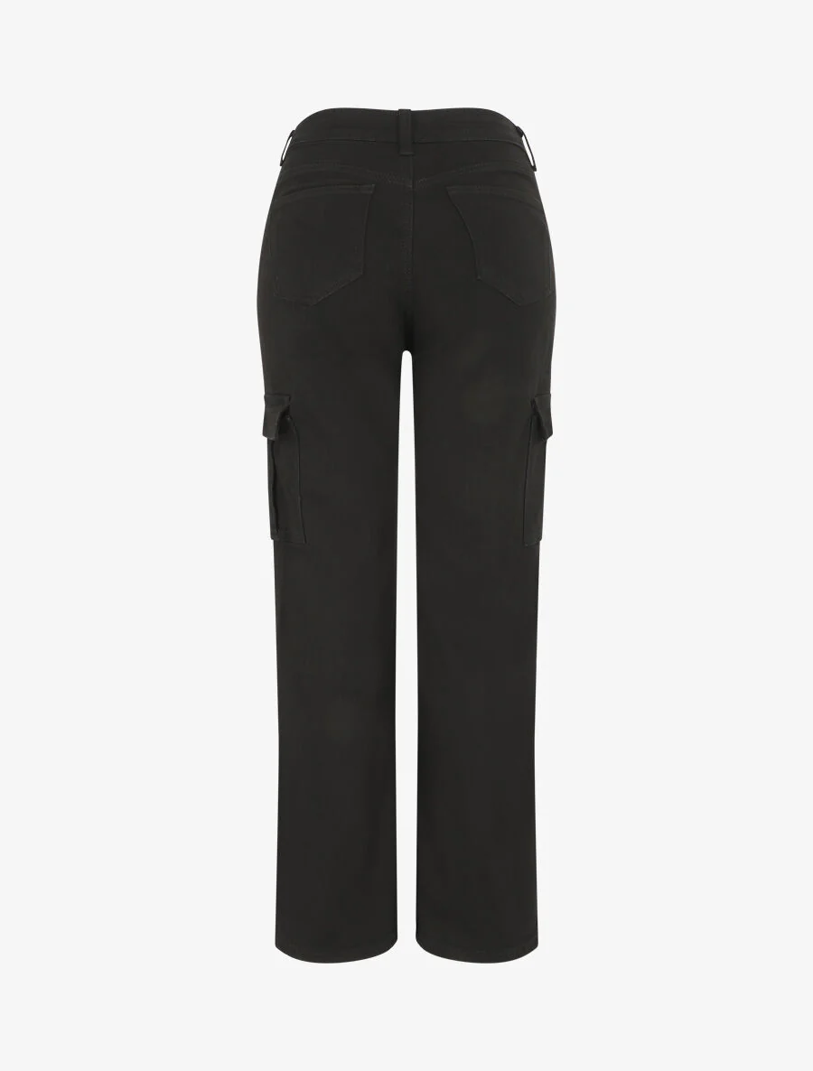 Jean cargo droit taille haute - Noir - Image 2