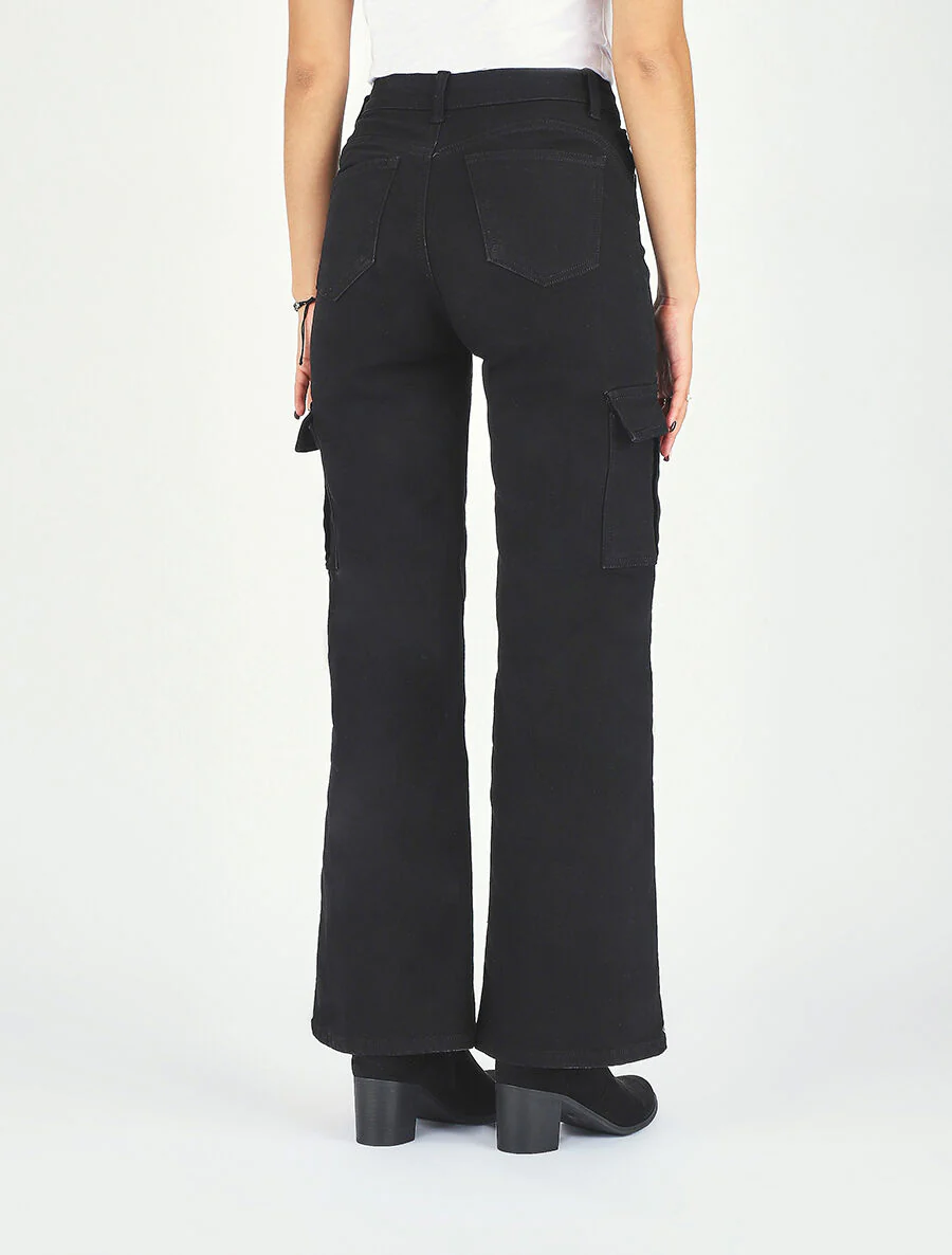 Jean cargo droit taille haute - Noir - Image 5