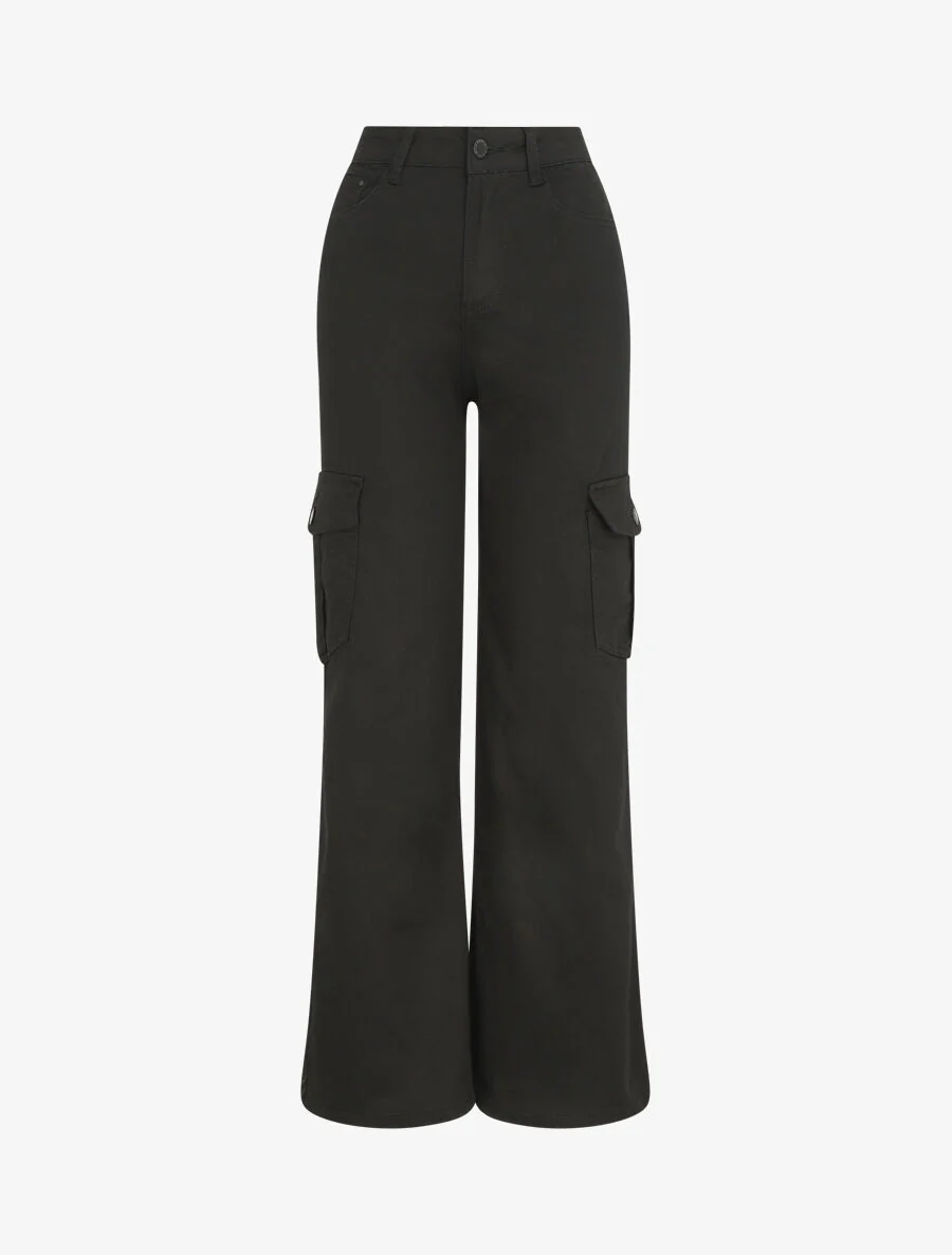 Jean cargo droite taille haute - Noir