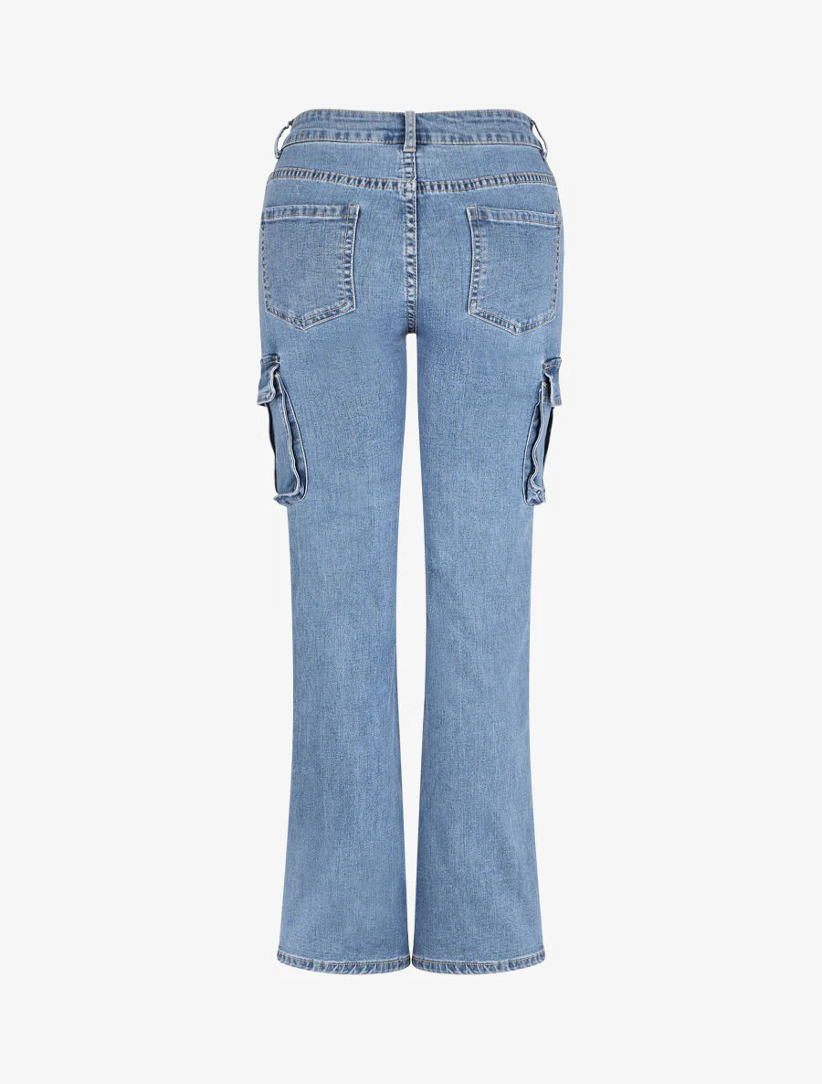 Jean cargo taille standard coupe droite - Bleu - Image 2