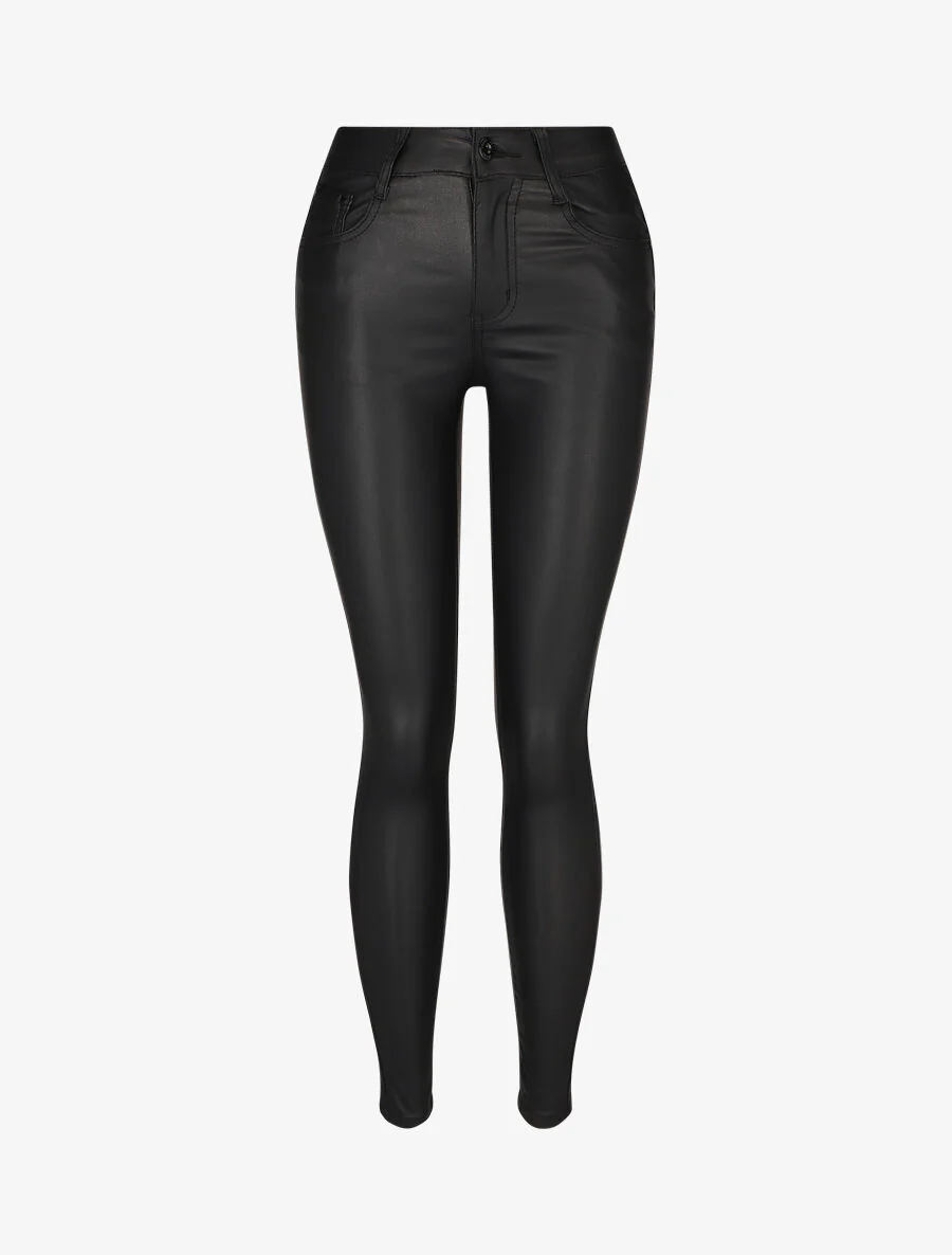 Jean ciré skinny taille haute - Noir