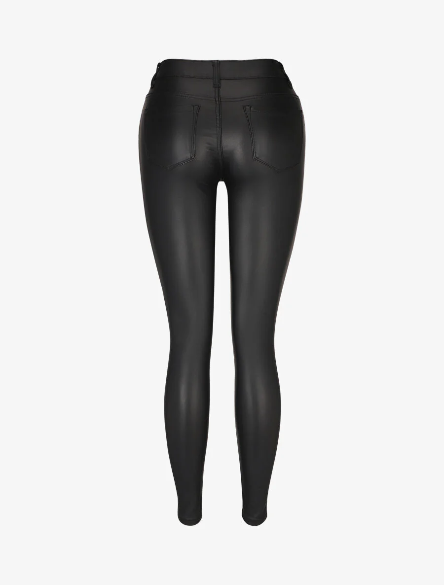 Jean ciré skinny taille haute - Noir - Image 2