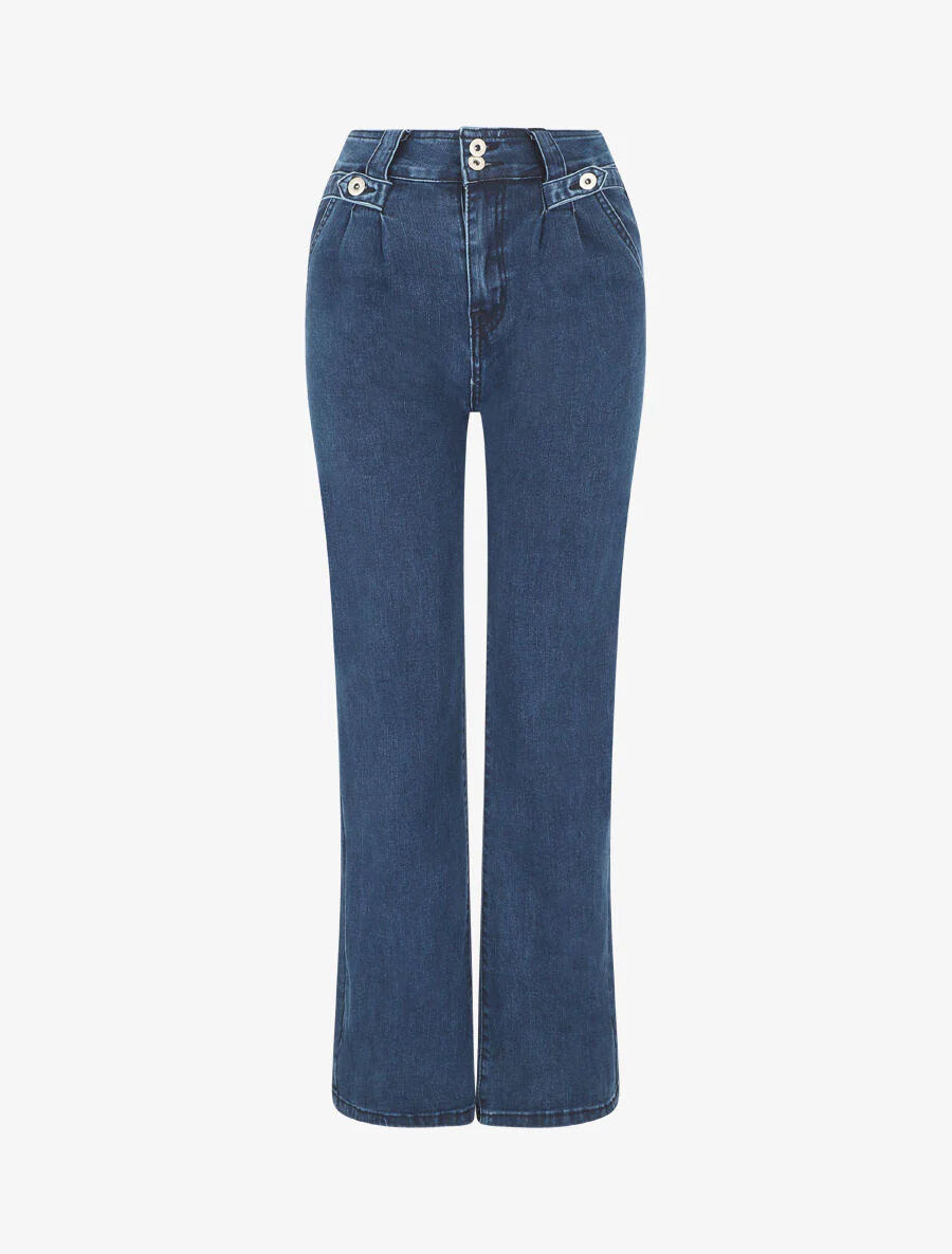 Jean classique à taille haute coupe droite - Bleu