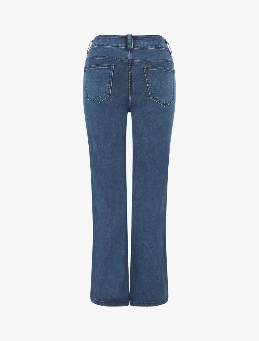 Jean classique à taille haute coupe droite - Bleu - Image 2