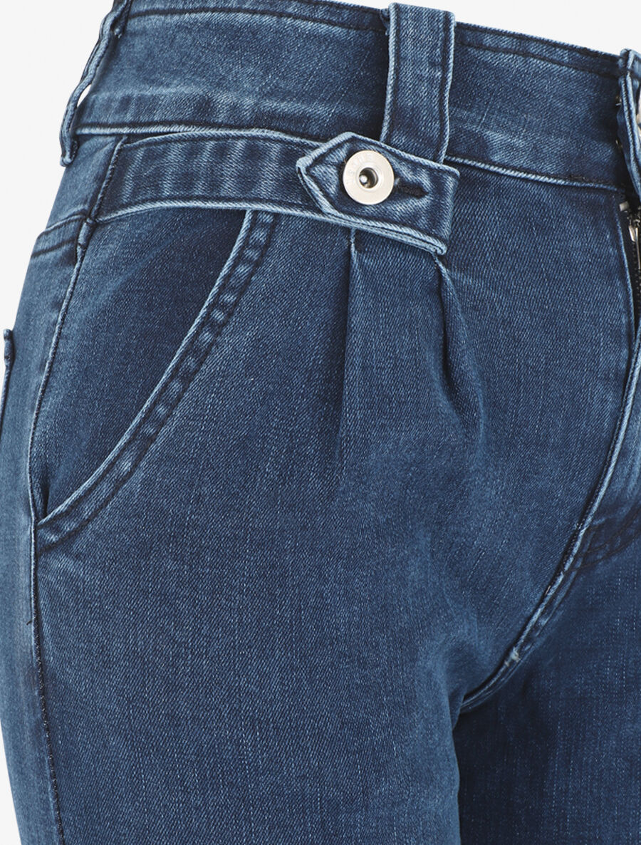 Jean classique à taille haute coupe droite - Bleu - Image 3