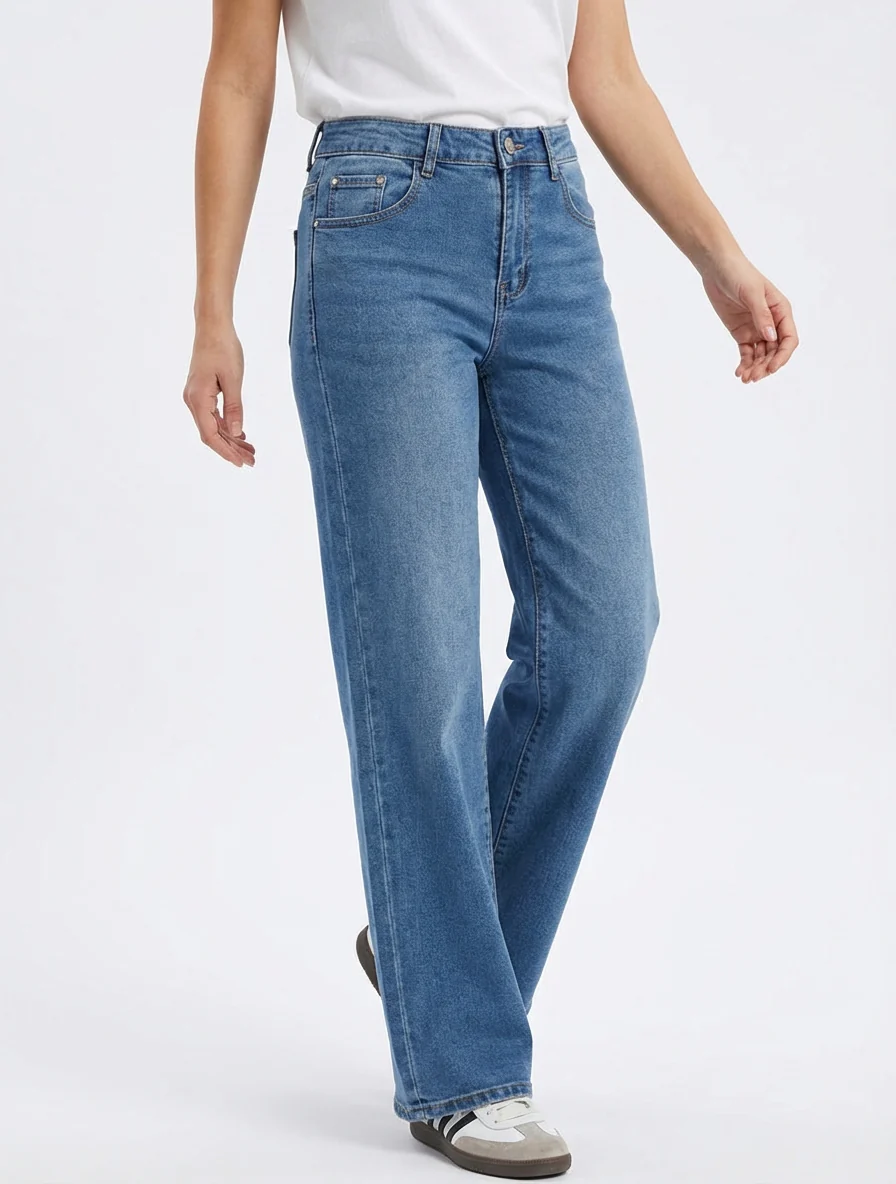 Jean classique wide leg coupe droite - Bleu - Image 4