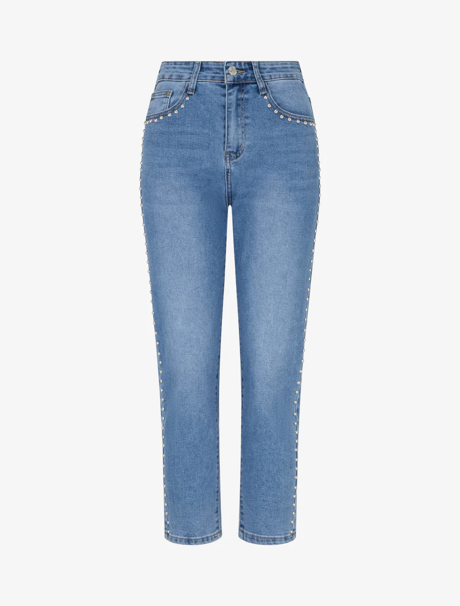 Jean clouté coupe mom fit - Bleu
