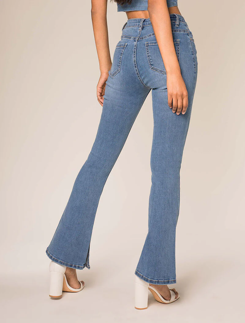 Jean coupe flare à bords fendus - bleu denim - Image 2