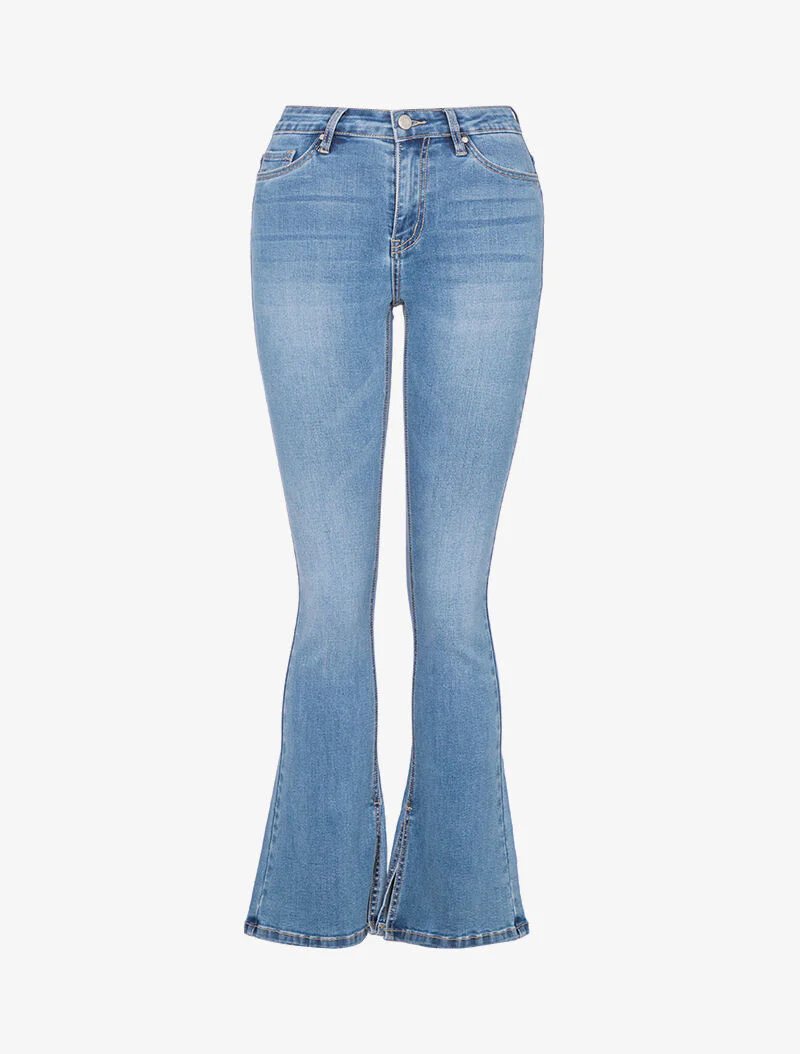 Jean coupe flare à bords fendus - bleu denim - Image 3