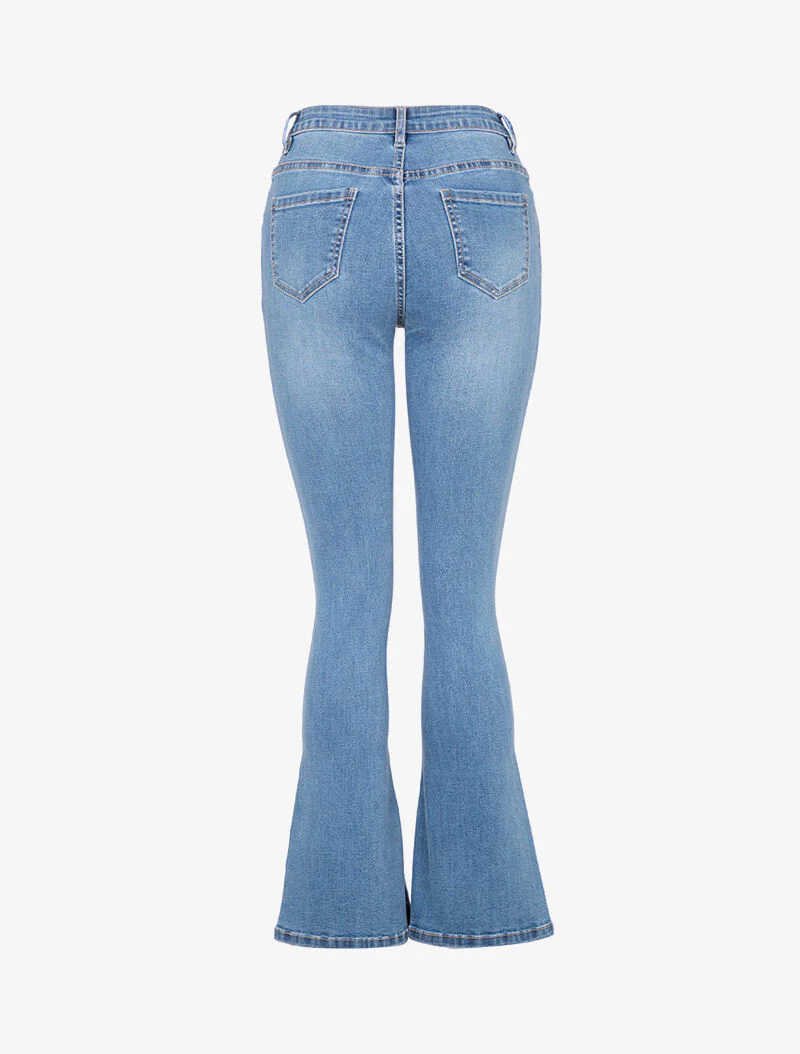 Jean coupe flare à bords fendus - bleu denim - Image 4