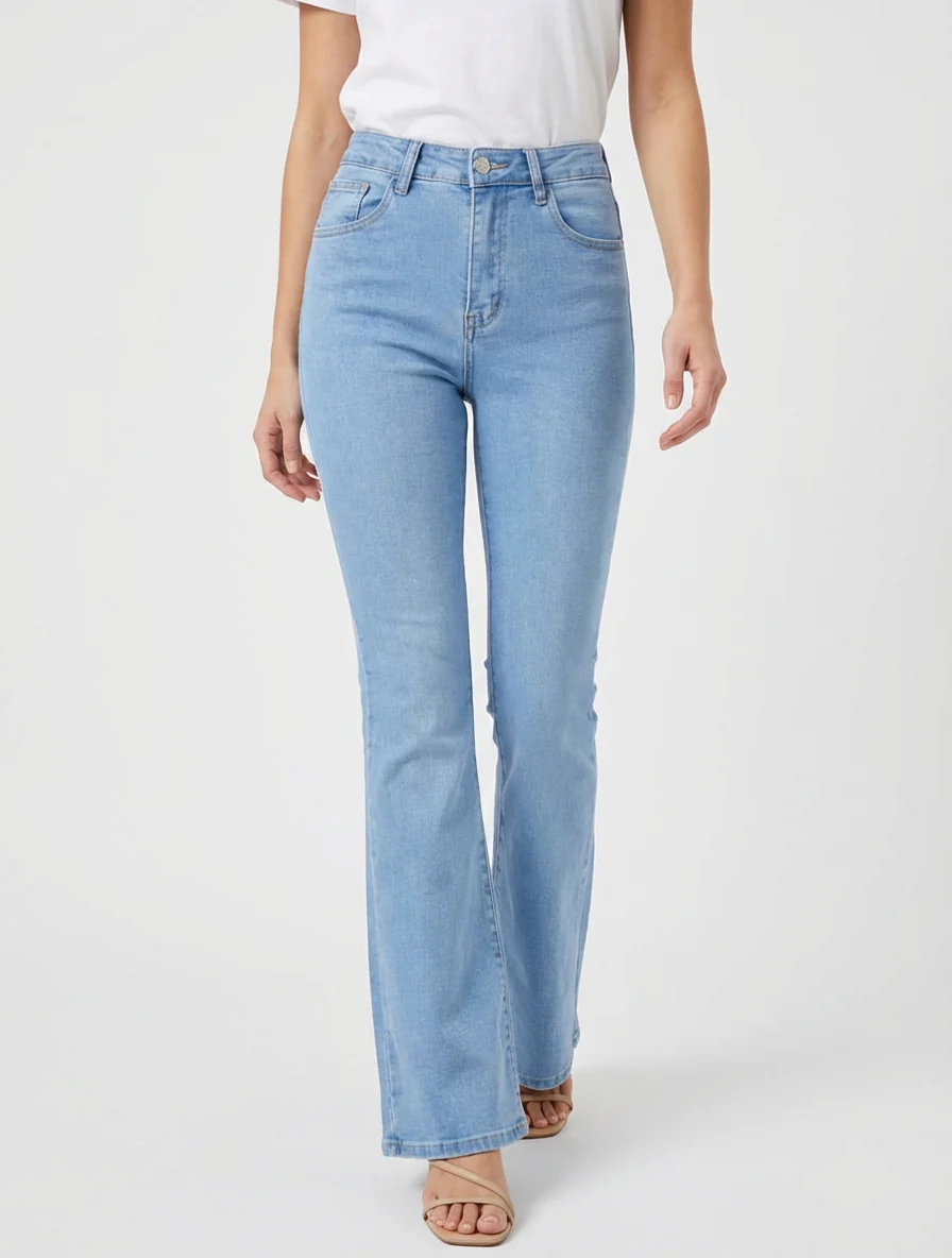 Jean coupe flare taille haute - Bleu clair - Image 4