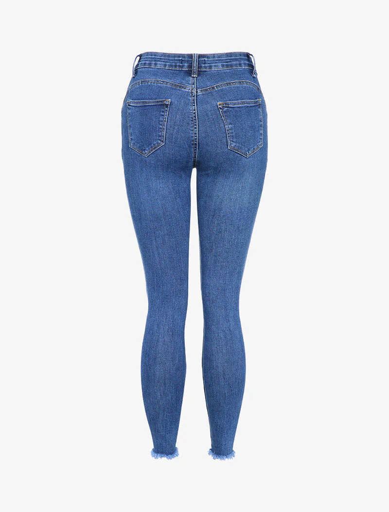 Jean coupe skinny à bords déchirés - Bleu denim - Image 2