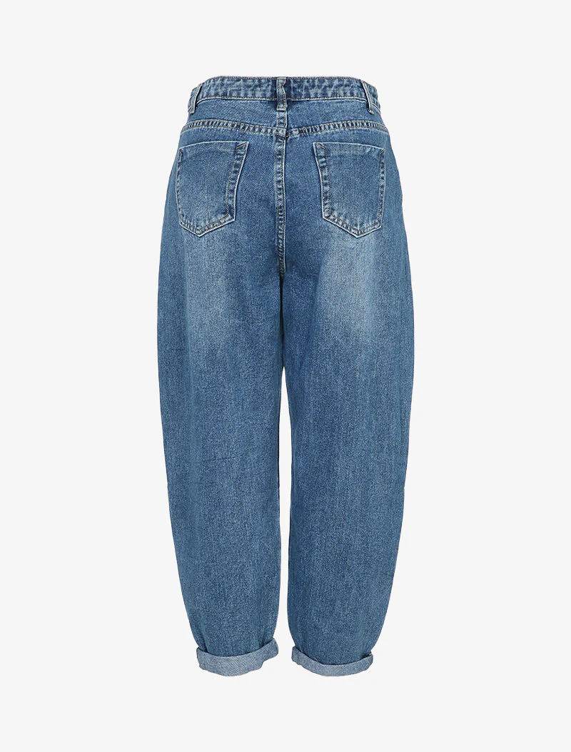 Jean dad à taille basse pincée - Bleu denim - Image 2