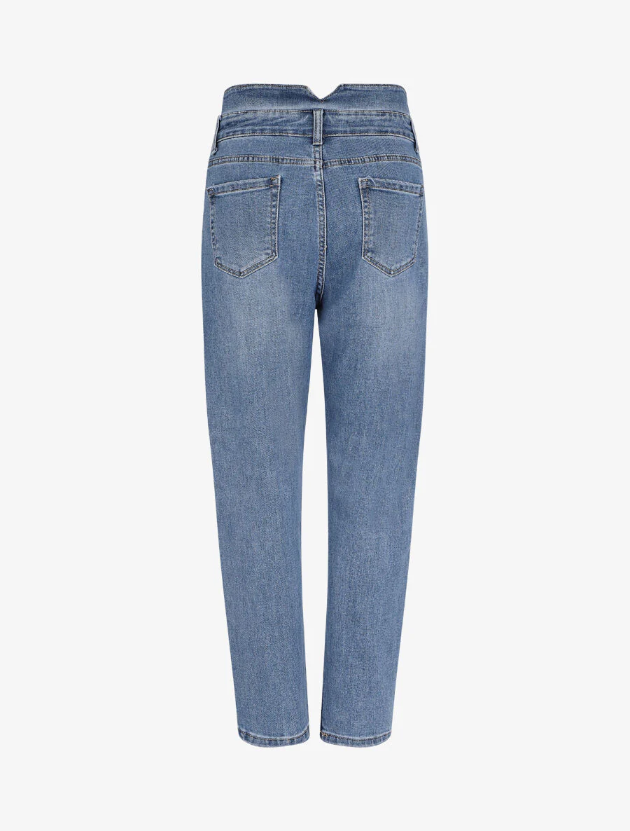 Jean dad taille haute fendue - Bleu denim - Image 2