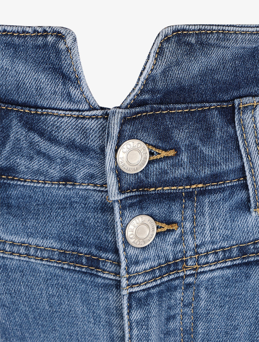 Jean dad taille haute fendue - Bleu denim - Image 3