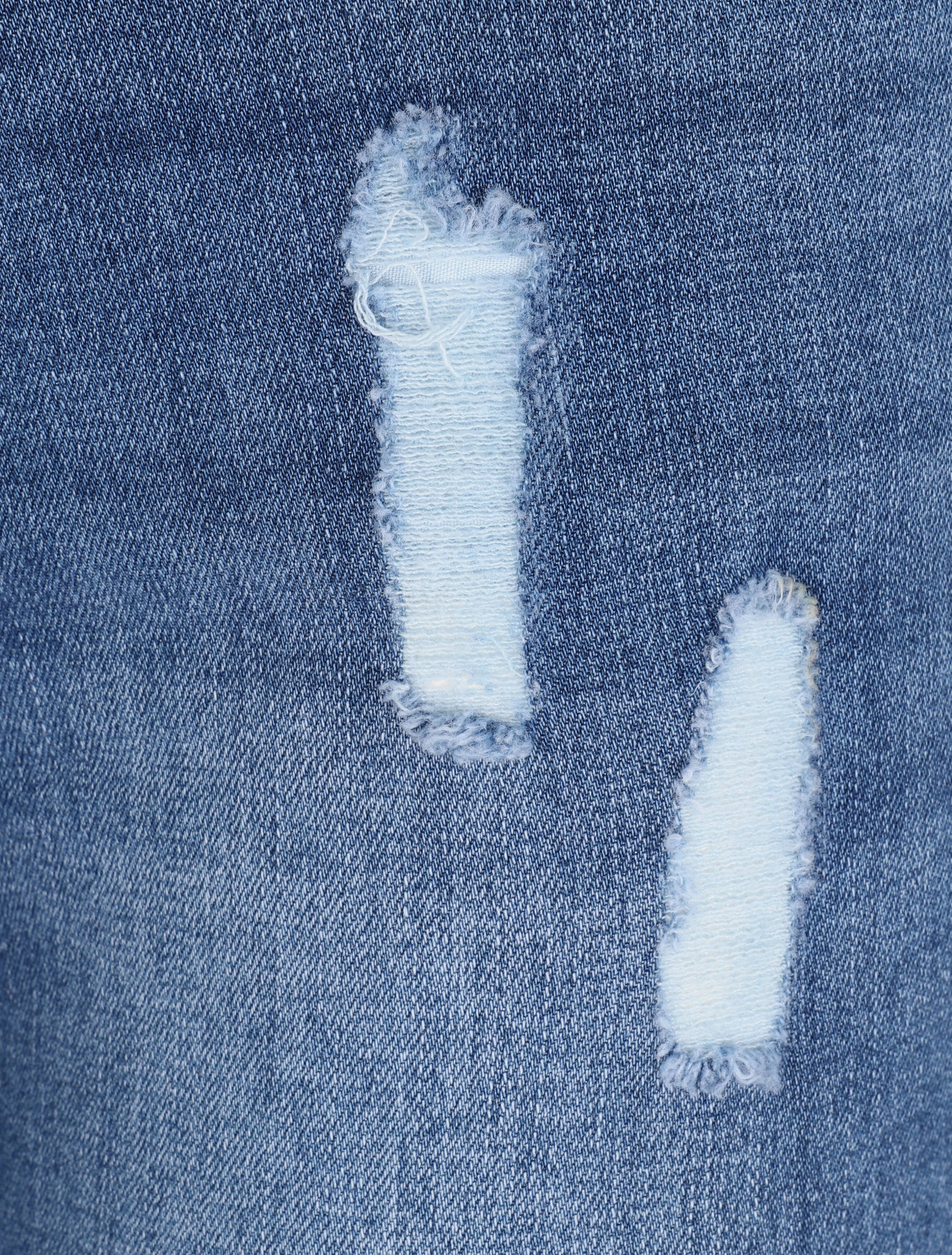 Jean déchiré à bords coupe franche - Bleu - Image 6