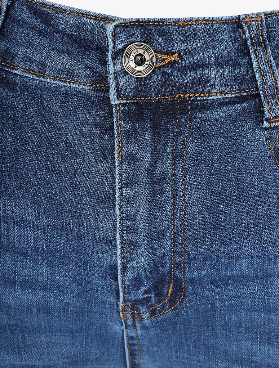 Jean délavé coupe droite - Bleu - Image 3