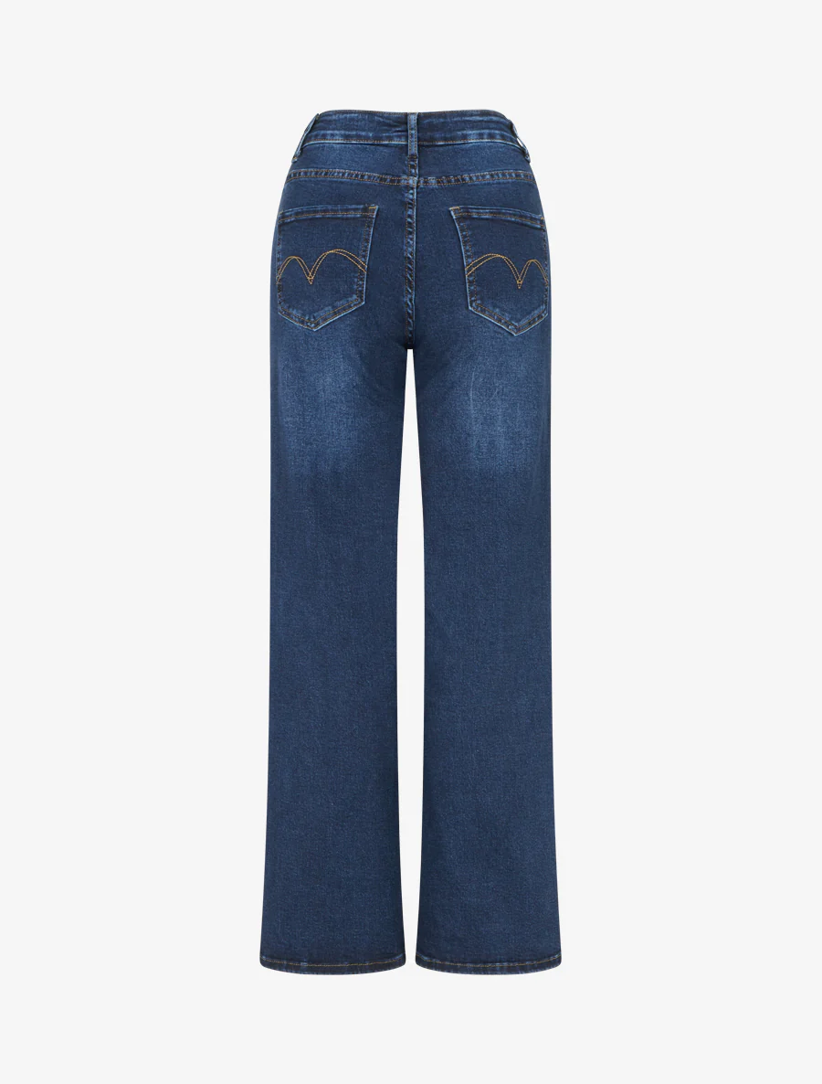 Jean délavé coupe droite - Bleu - Image 2