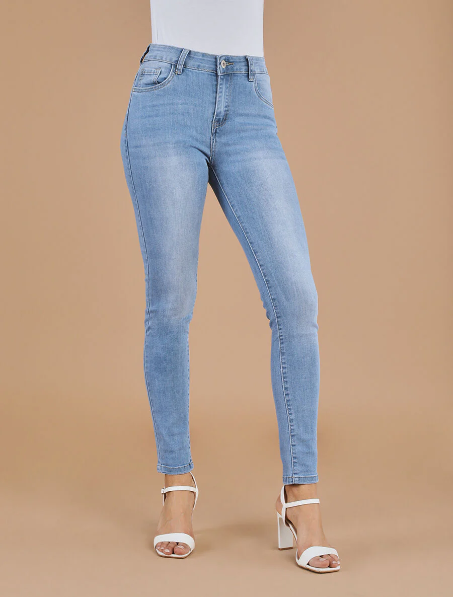 Jean délavé coupe skinny taille standard - Bleu clair - Image 4