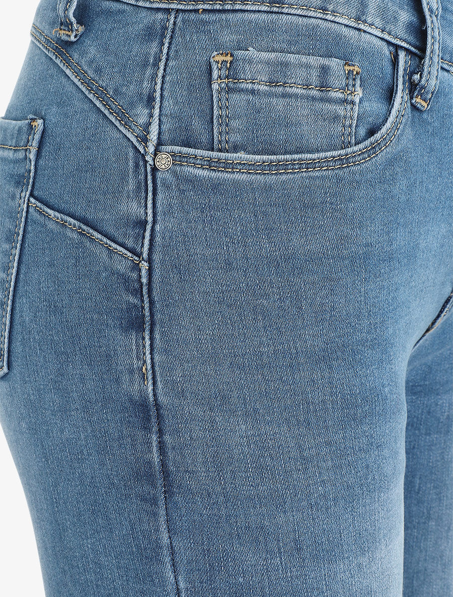 Jean délavé push up coupe flare - Bleu - Image 3