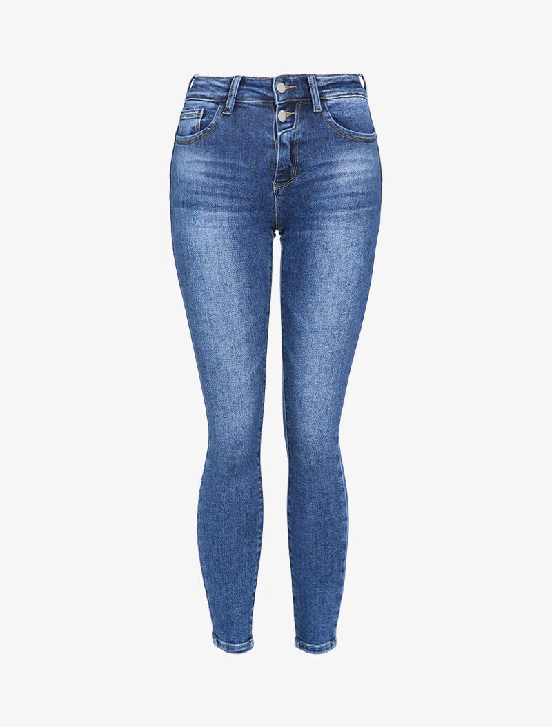 Jean délavé skinny taille standard - Bleu denim