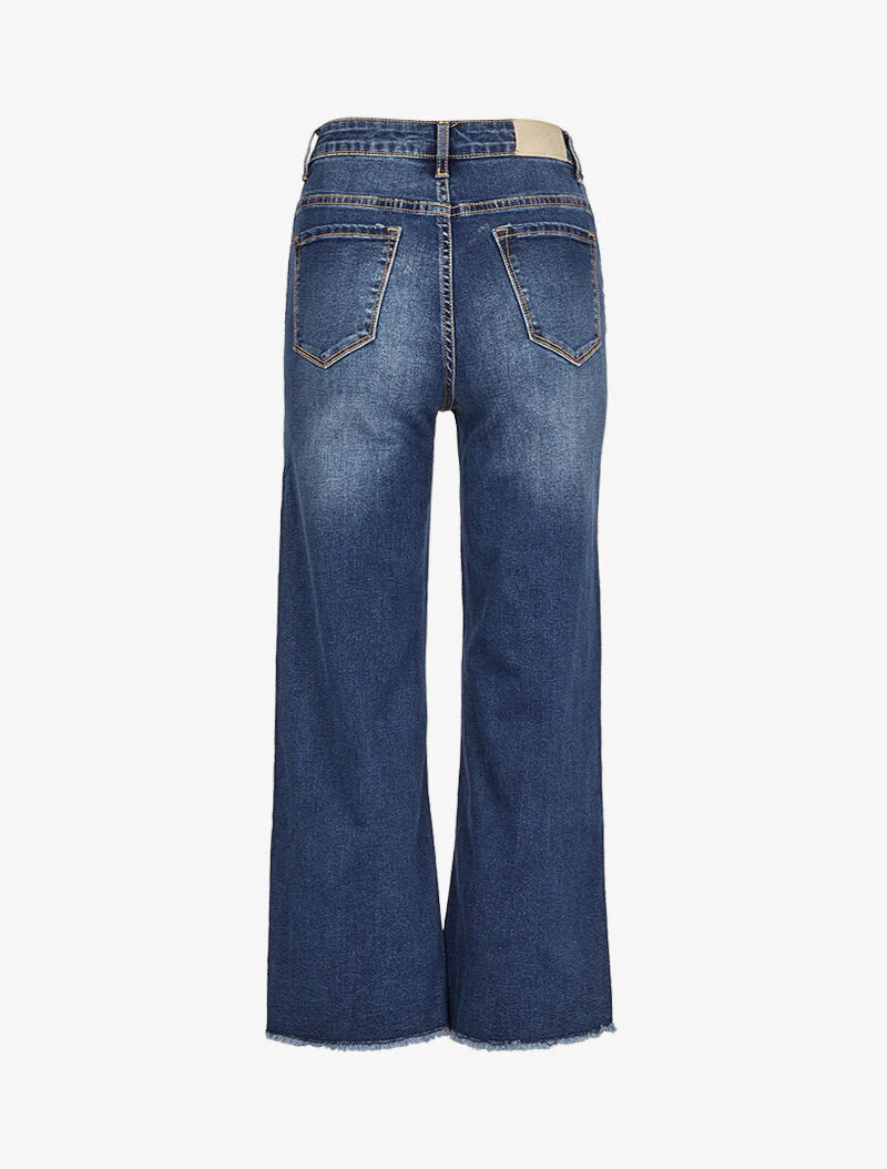 Jean droit 7/8 à bords effilochés - Bleu denim - Image 4