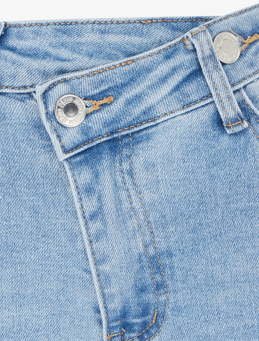Jean droit à boutonnage stylisé - Bleu - Image 3