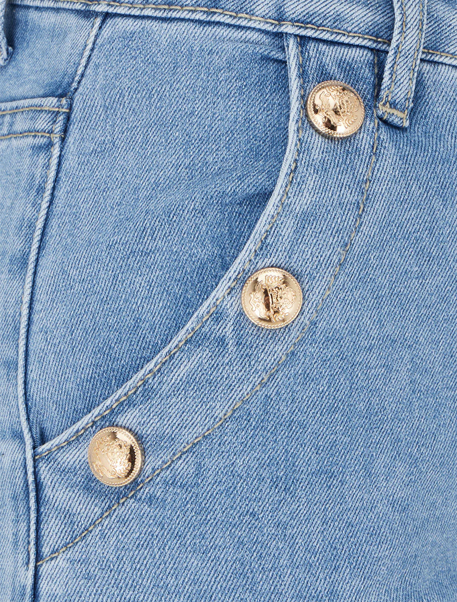 Jean droit à boutons décoratifs - Bleu - Image 3