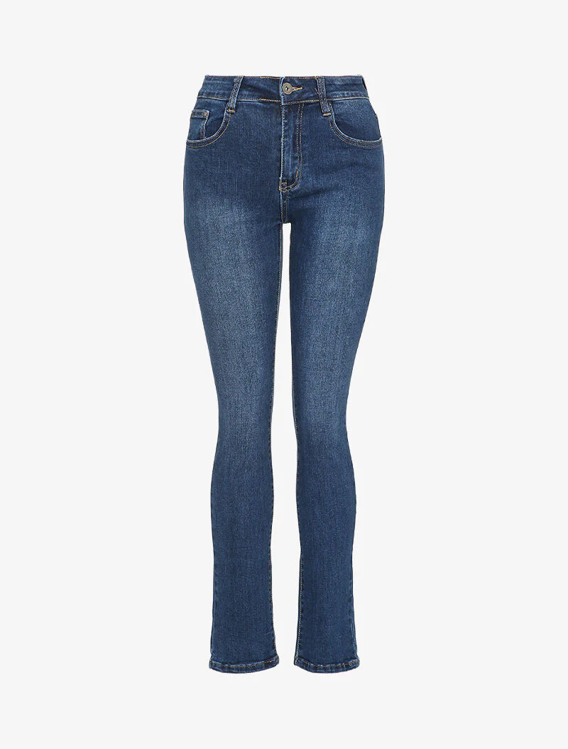 Jean droit à poches strassées - Bleu denim