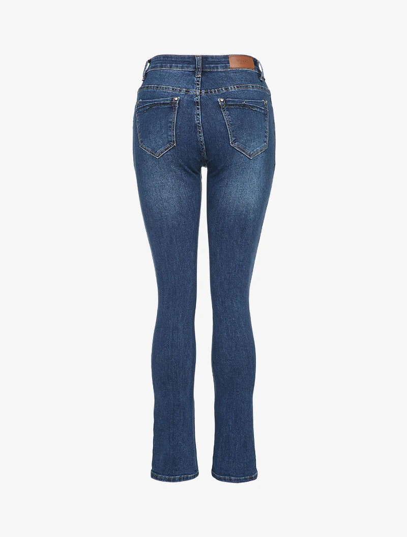 Jean droit à poches strassées - Bleu denim - Image 2