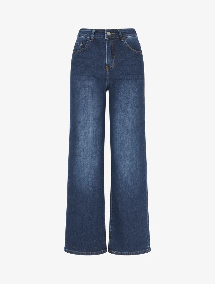 Jean droit à taille haute - Bleu