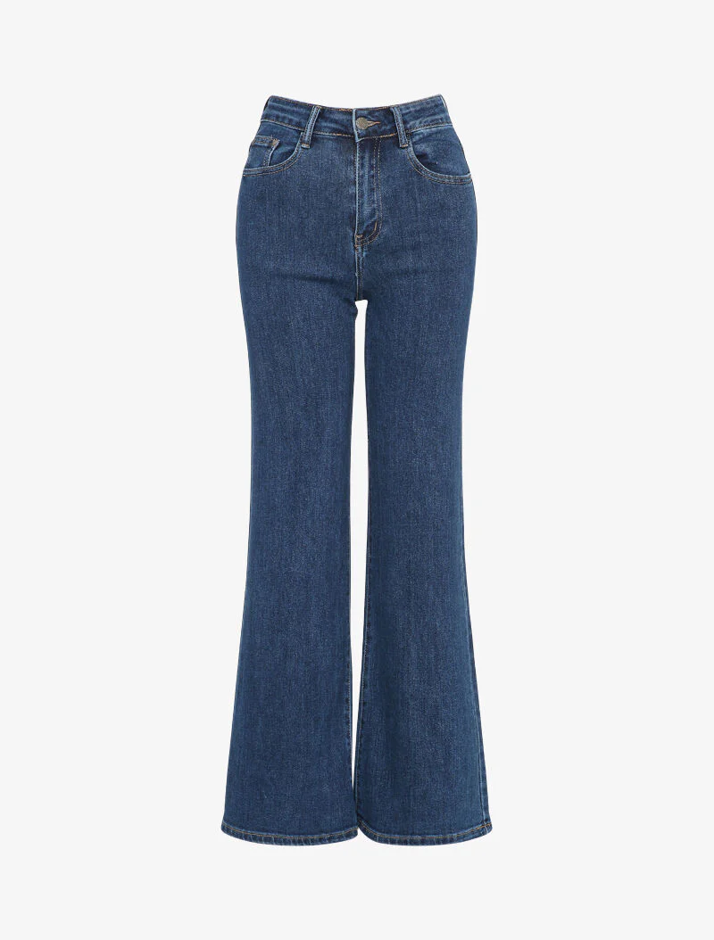 Jean droit à taille haute - Bleu denim