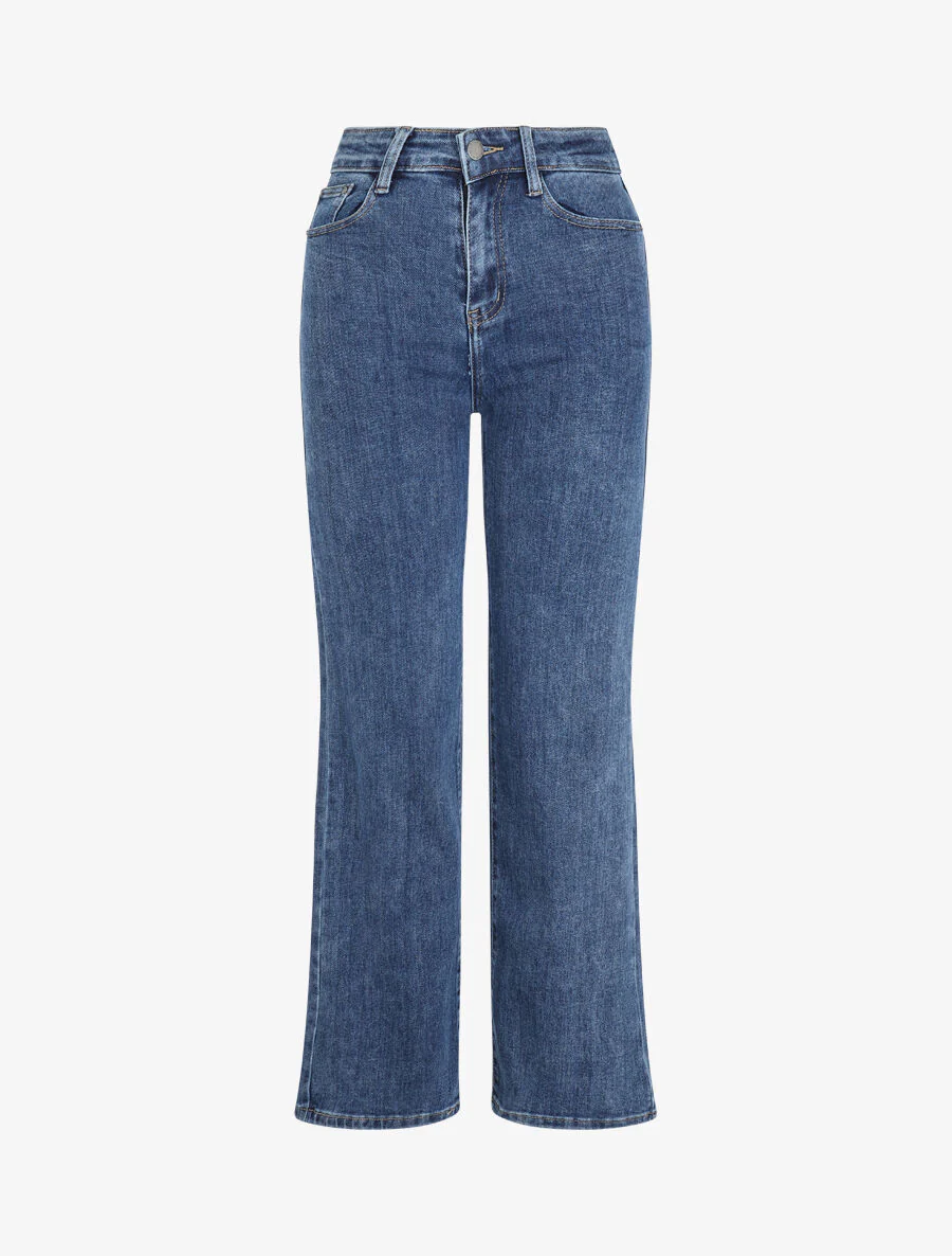Jean droit à taille haute - Bleu