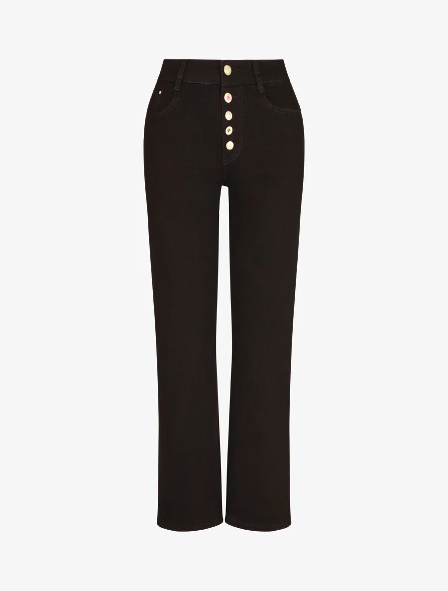 Jean droit push up boutons fantaisies - Noir