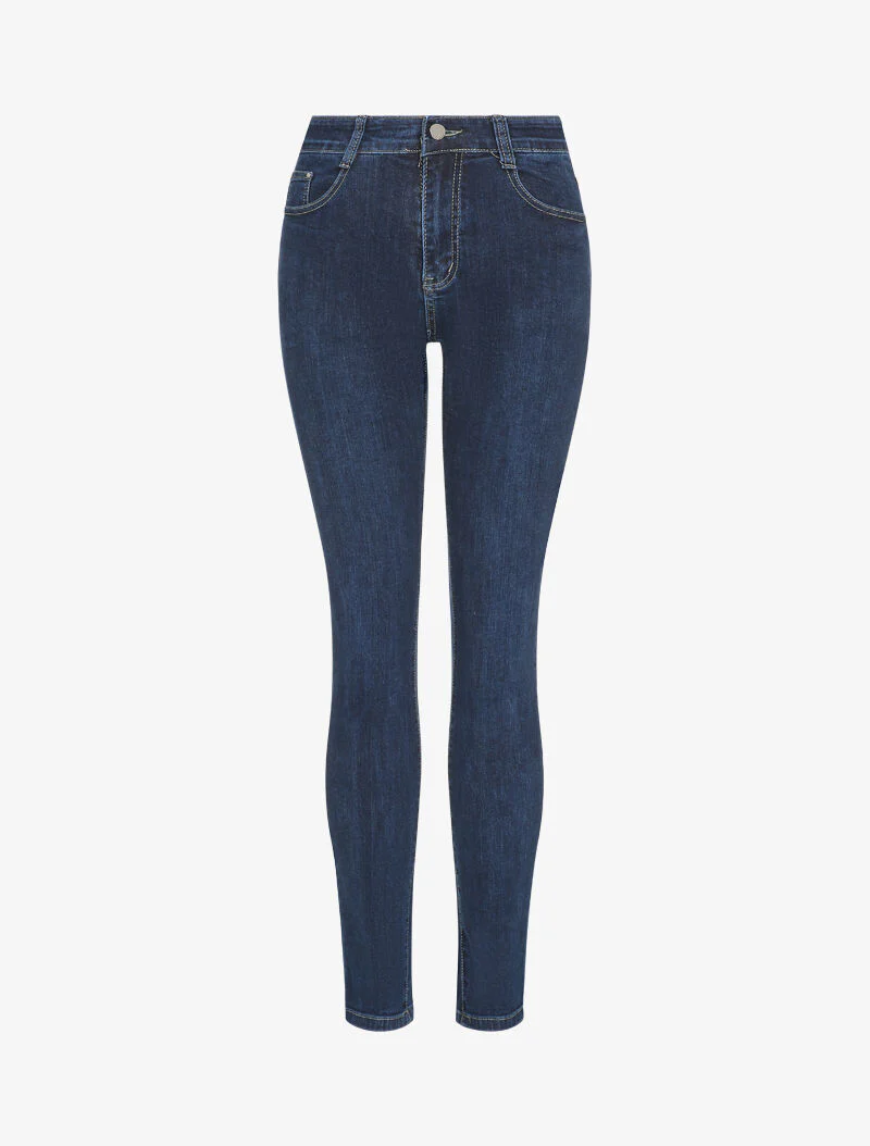 Jean droit stretch à taille standard - Bleu denim