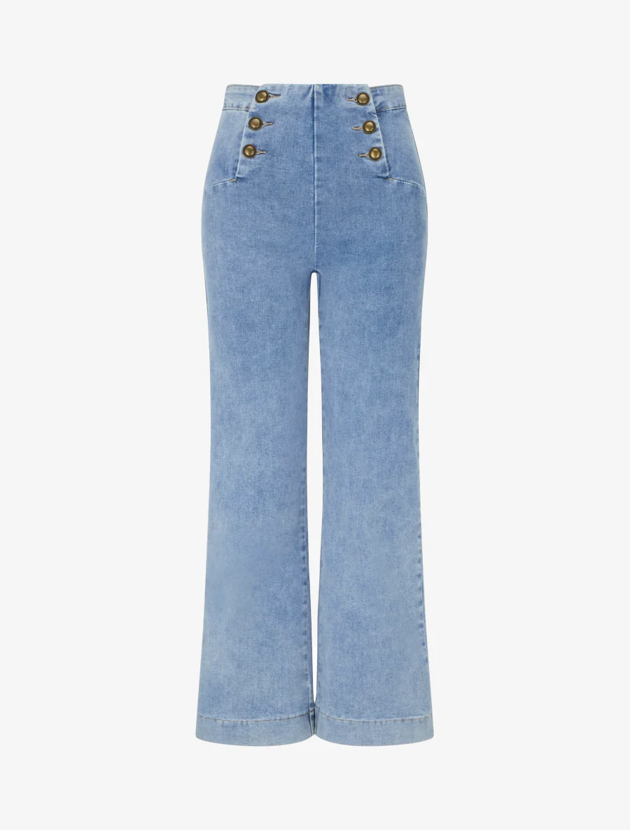 Jean droit style pantalon à pont - Bleu
