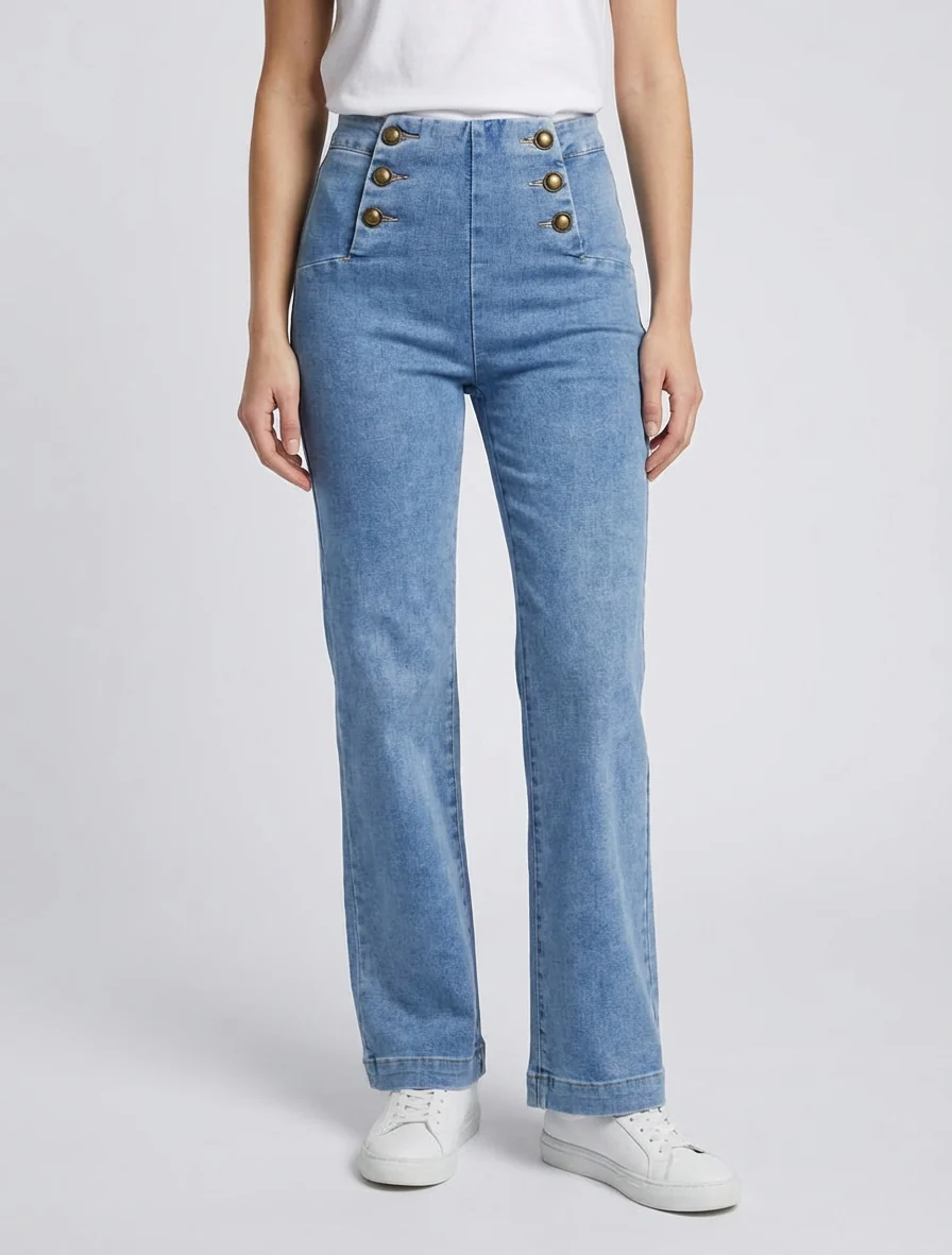 Jean droit style pantalon à pont - Bleu - Image 4